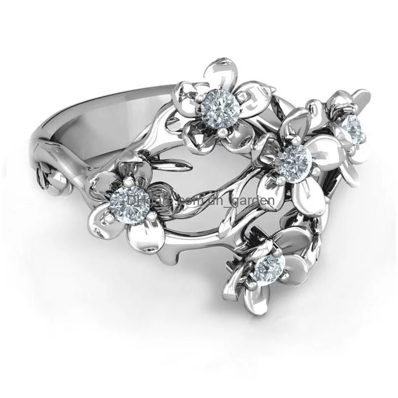 cluster rings wukalo romantic 925 silver flower bridal wedding ceremony party dazzling cubic zircon creative design elegant women ring