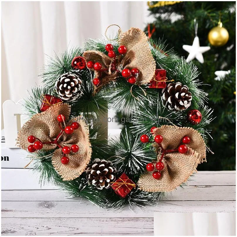 decorative flowers wreaths christmas 32 cm garland pine cone red berries hanging on the door