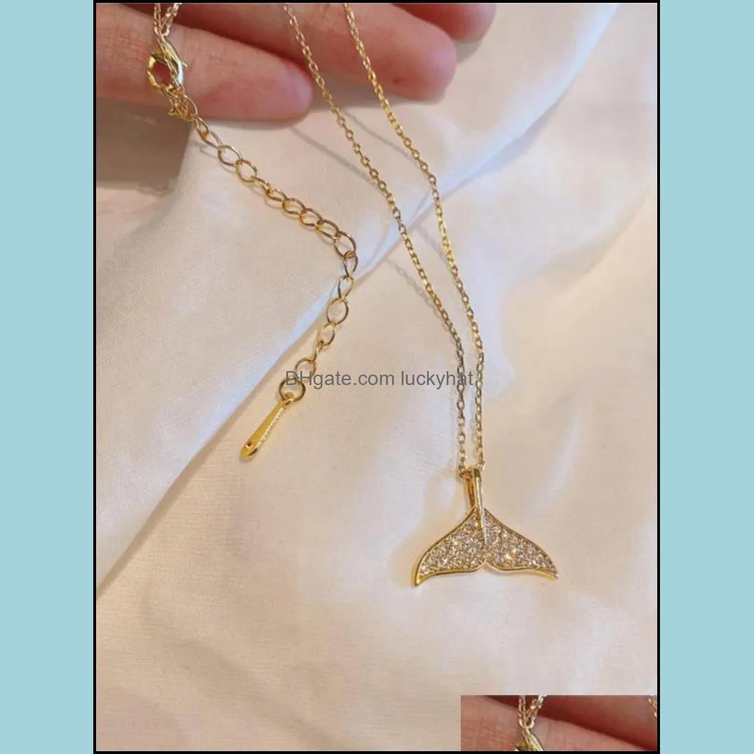 pendant necklaces creative simple mermaid tail zircon necklace for women couples korean fashion party jewelry make girl gift