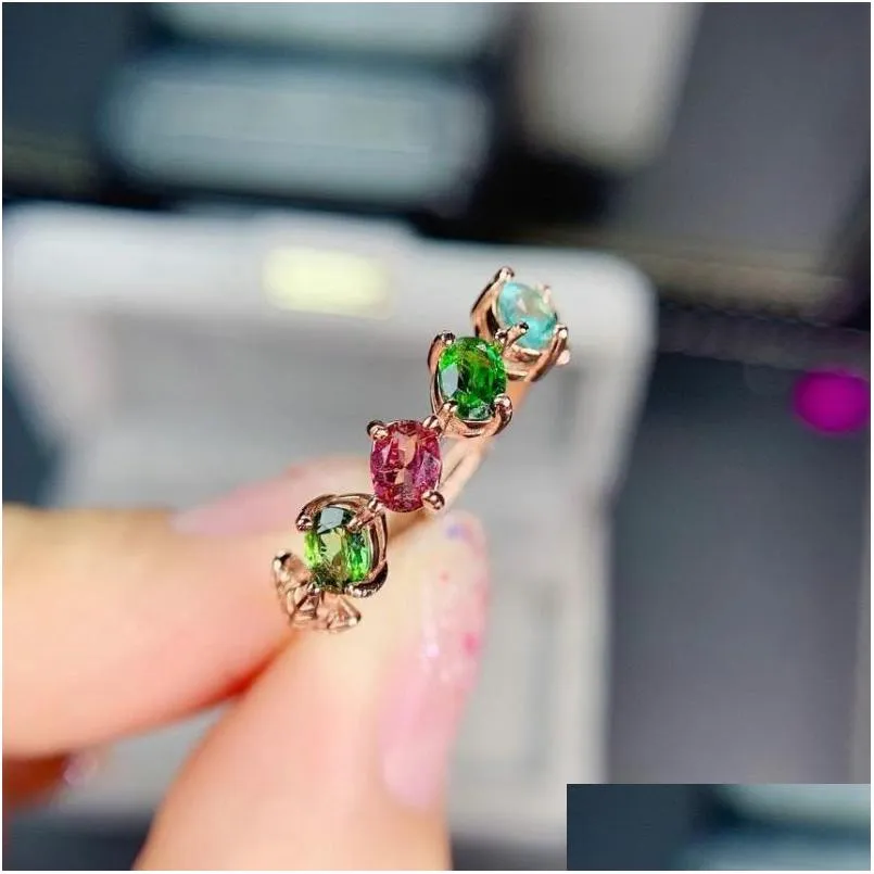 cluster rings natural multicolor tourmaline ring gemstone s925 silver fashion small lovely row wave women girl gift party jewelry