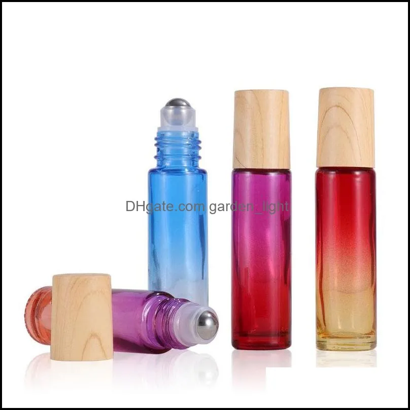 10ml thick glass roller bottles roll on bottle with wood grain plastic cap and stainless ball gradient color for essential oils