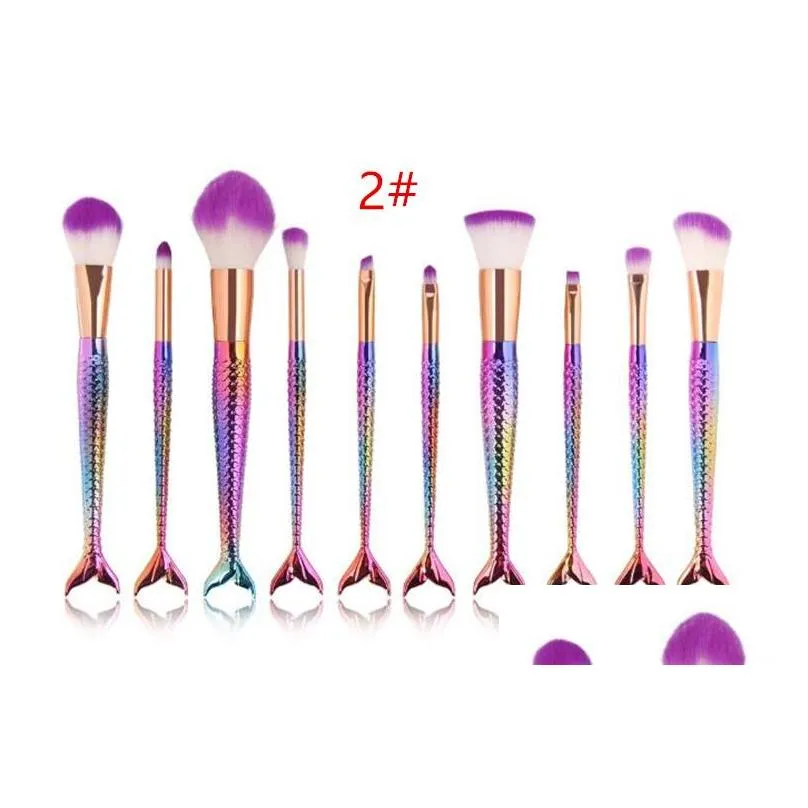 10pcs/1lot mermaid makeup brushes set foundation blending powder eyeshadow contour concealer blush cosmetic makeup