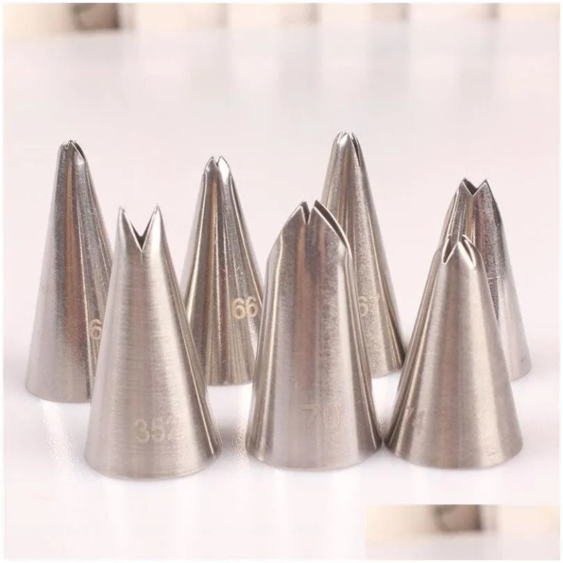 7pcs/lot cake tools leaves cream tips stainless steel icing piping nozzles cake decorating cupcake pastry kitchen tool lot leaf