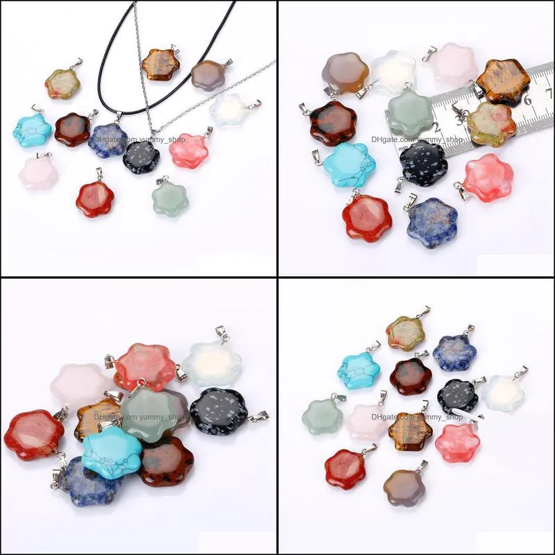natural crystal rose quartz stone pendant flowe shape necklace chakra healing jewelry for women yummyshop