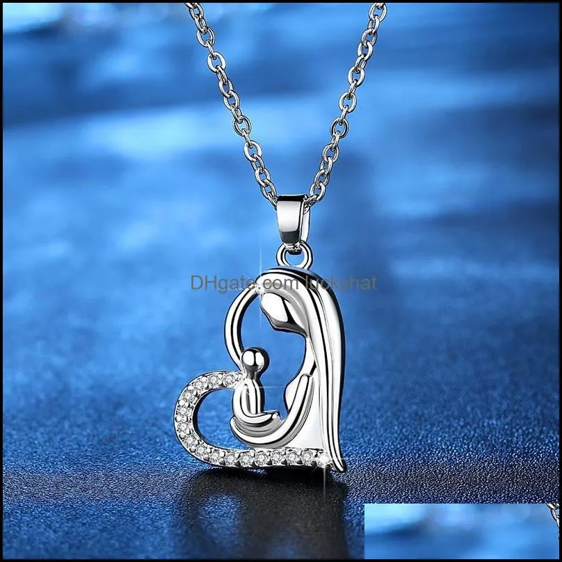 pendant necklaces mothers day stainless steel mom baby child kid zircon heart necklace for women fashion jewelry giftspendant