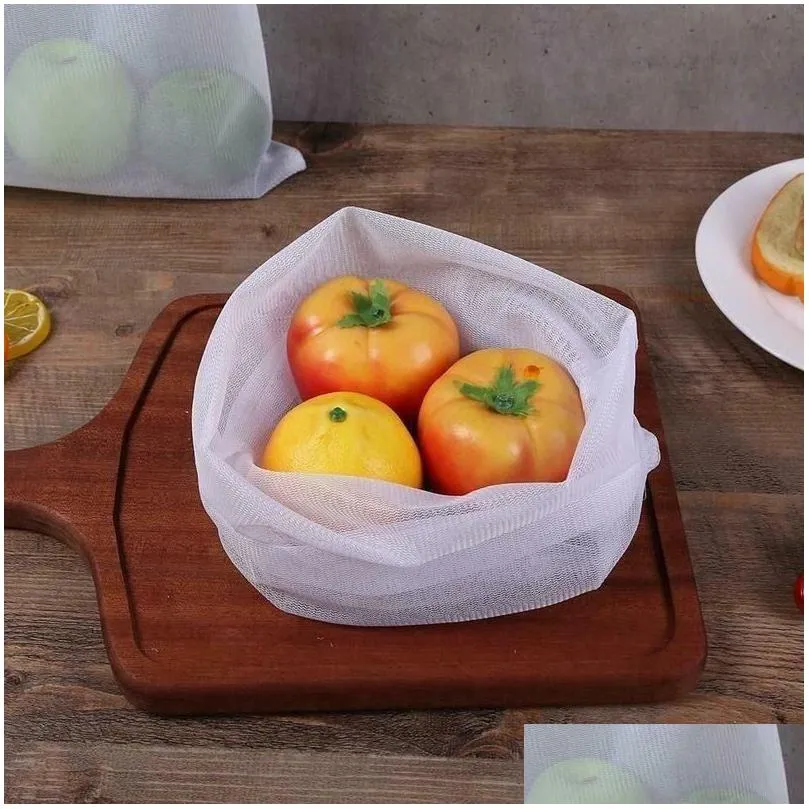 5pcs reusable fruit vegetable storage bags washable net mesh kitchen organizer food storage packaging bag produce