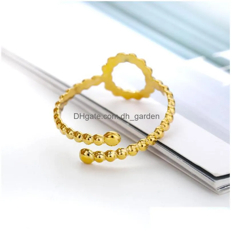 cluster rings vintage round hollow open for women stainless steel gold beads adjustable finger couple ring aesthetic jewelry