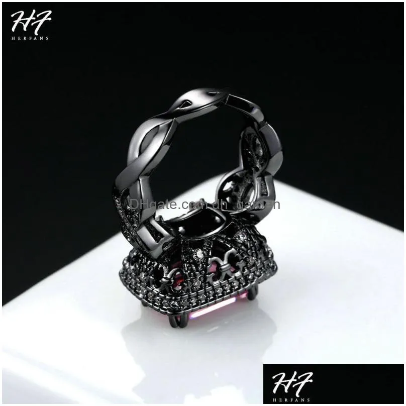 cluster rings luxury fashion square pink cubic zirconia black gold color ring cocktail for women full size sale dd041