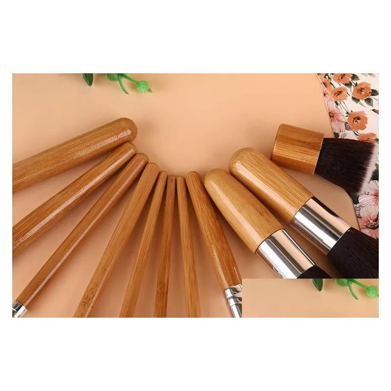 drop 11pcs makeup brushes cosmetics tools natural bamboo handle eyeshadow cosmetic makeup brush set blush soft brushes kit with