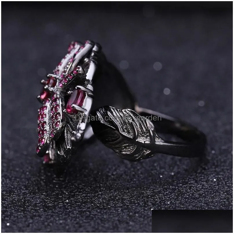 cluster rings gems ballet 0.88ct natural rhodolite garnet ring fine jewelry 925 sterling silver handmade leaf for women bijoux