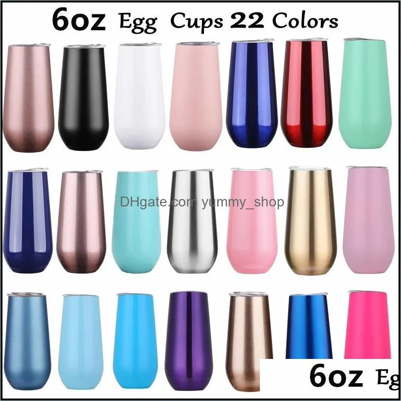 6oz beer wine coffee mugs 22 colors egg tumblers with lid stainless steel glass thermos insulated water bottle christmas party