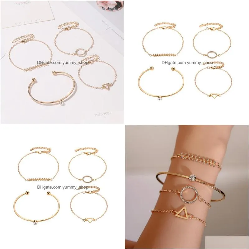 fashion jewelry vintage bracelet set triangle circle fishbone geometric opening bangle bracelets 4pcs/set