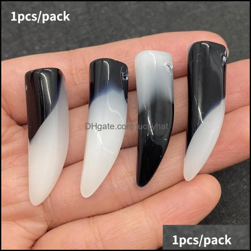 charms natural stone black agate pendants 10x37mm peppershaped jewelry diy making necklace accessory wolf tooth shape red