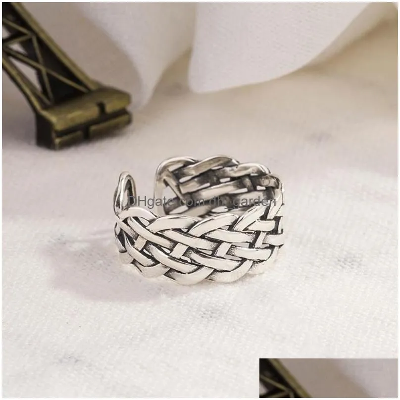 cluster rings multilayer weaving rope fashion personality women open ring sterling silver 925 jewelry braided twisted wide band