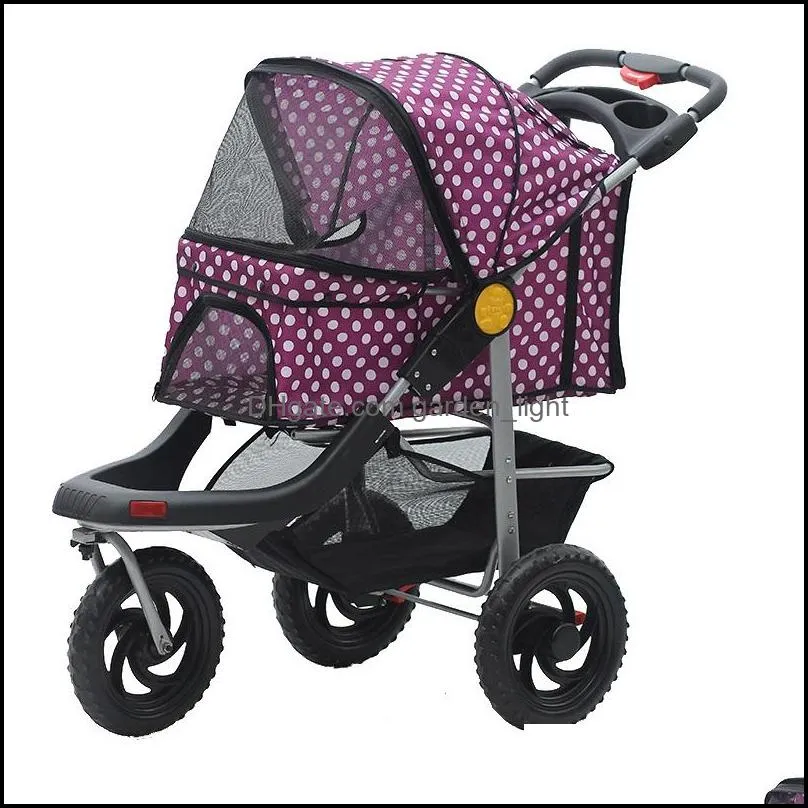 pet gear dog cat stroller three wheels pet trolleys durable mesh easy onehand fold air tires cup holder storage basket