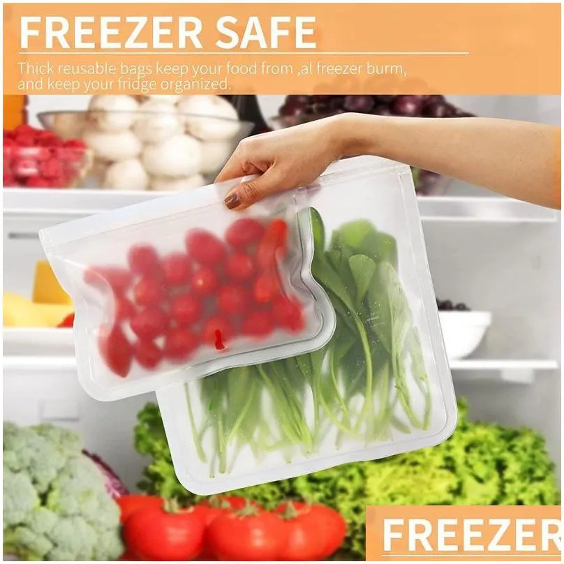 silicone food storage bag reusable multiple sizes leakproof containers stand up ziplock storage bags kitchen  wrap