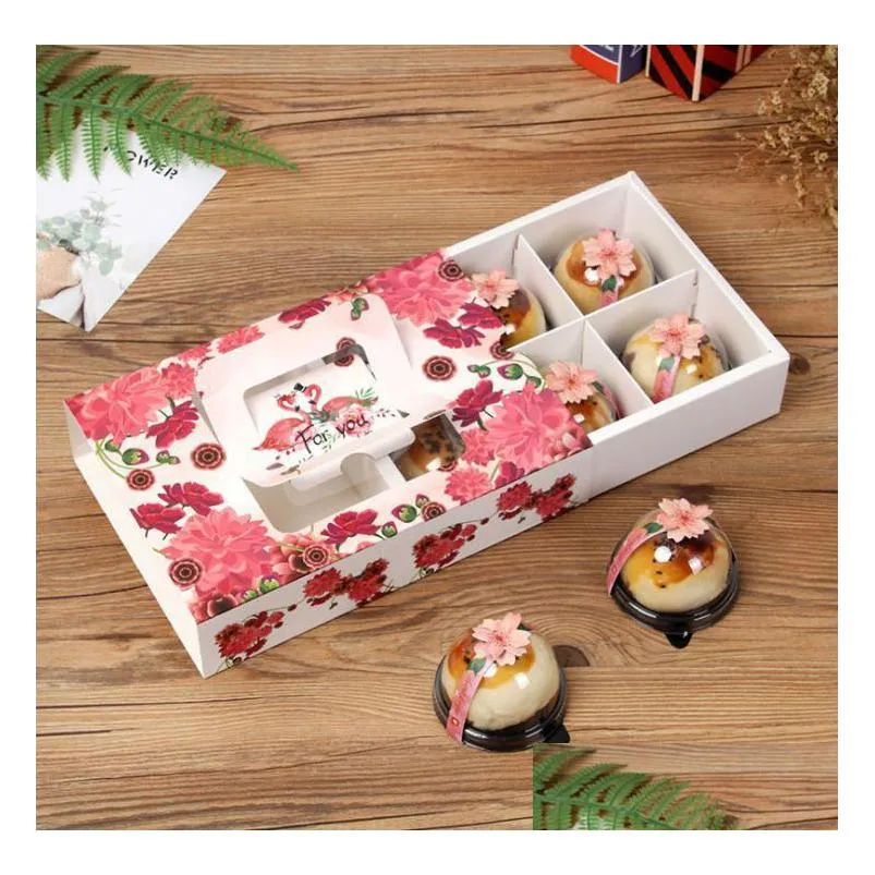 gift wrap 23.5x16.5x5cm flower pattern potable mooncake box with handle biscuit candy biscuit box chocolate pastry packing boxes100pcs