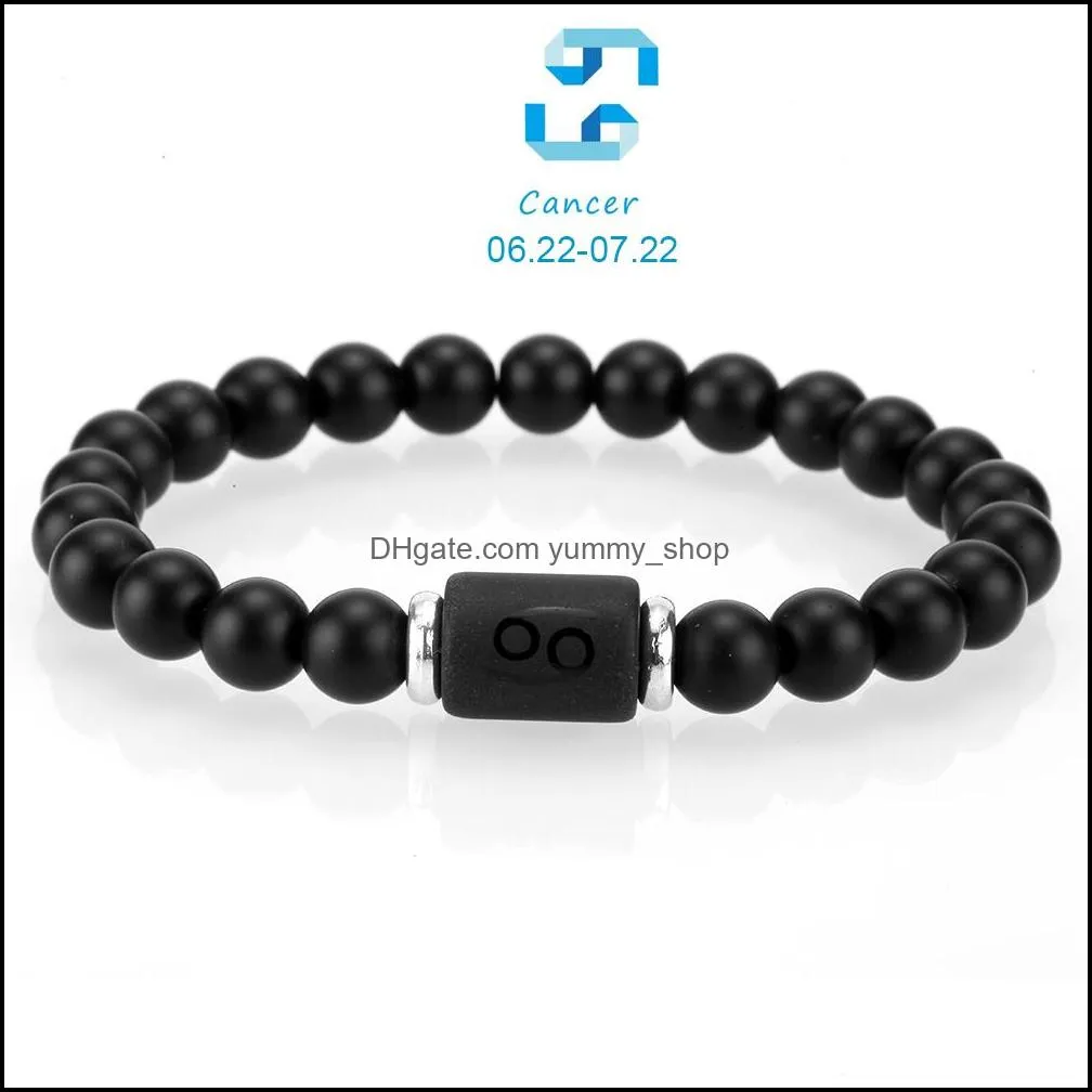 mens 12 constellation black beads strand zodiac charm couple bracelet cancer leo virgo libra woven lover friendship bracele yummyshop