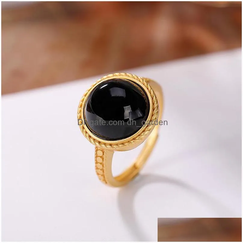 cluster rings baifuming s925 sterling silver goldplated natural hetian dark jade ring retro simple twist womens open