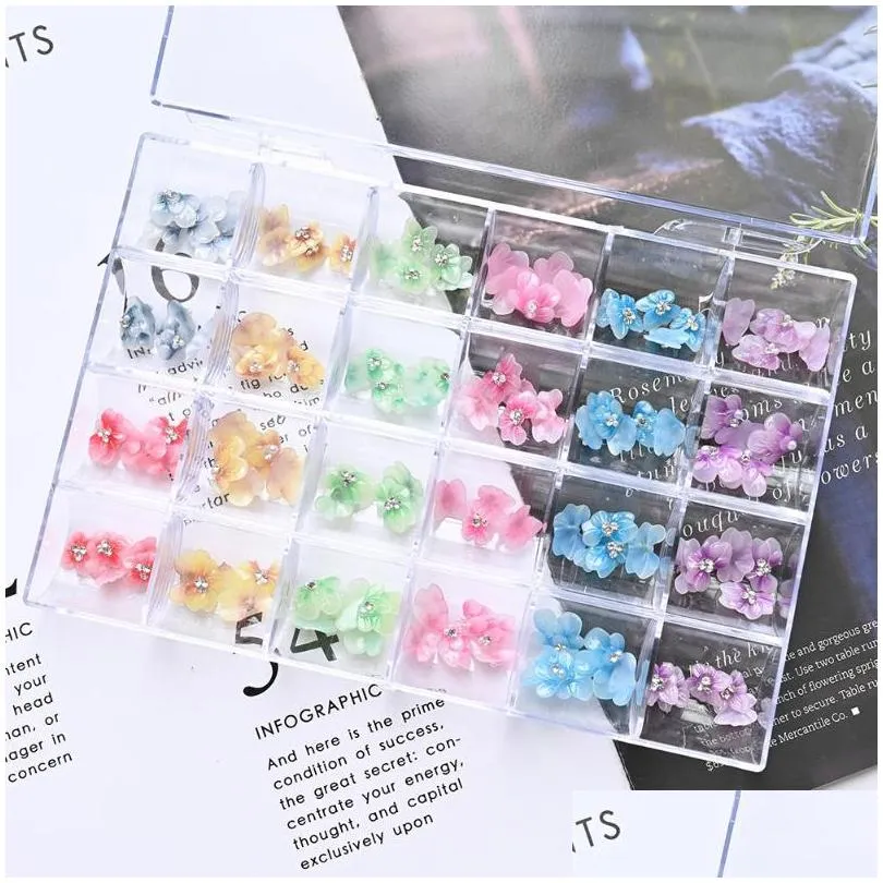 nail art decorations 120pcs/bag petal style 3d flower decoration colorful acrylic design pearl rhinestone resin manicure accessories1