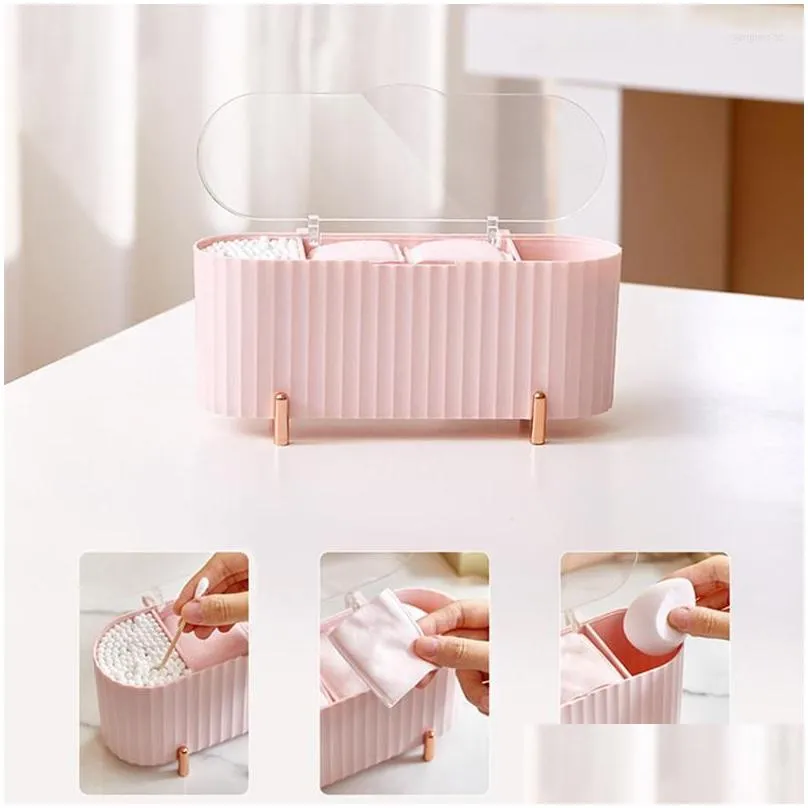 storage boxes desktop dustproof makeup powder puff lipstick organizer cosmetic cotton swab box with transparent lid