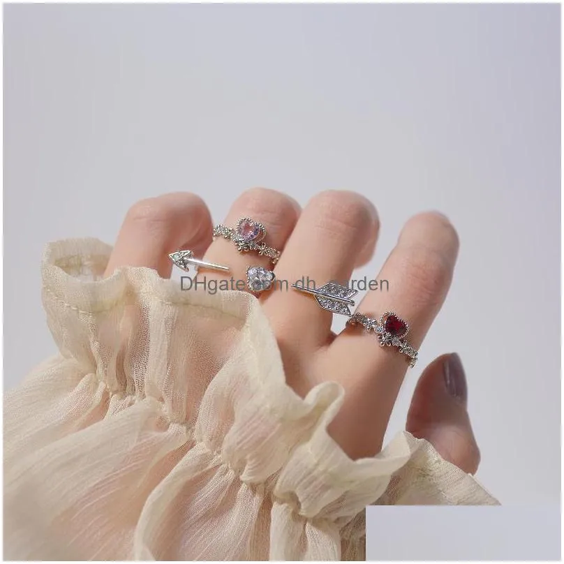 cluster rings romantic arrow of love double finger ring for women adjustable exquisite heart crystal cz zircon wedding party jewelry