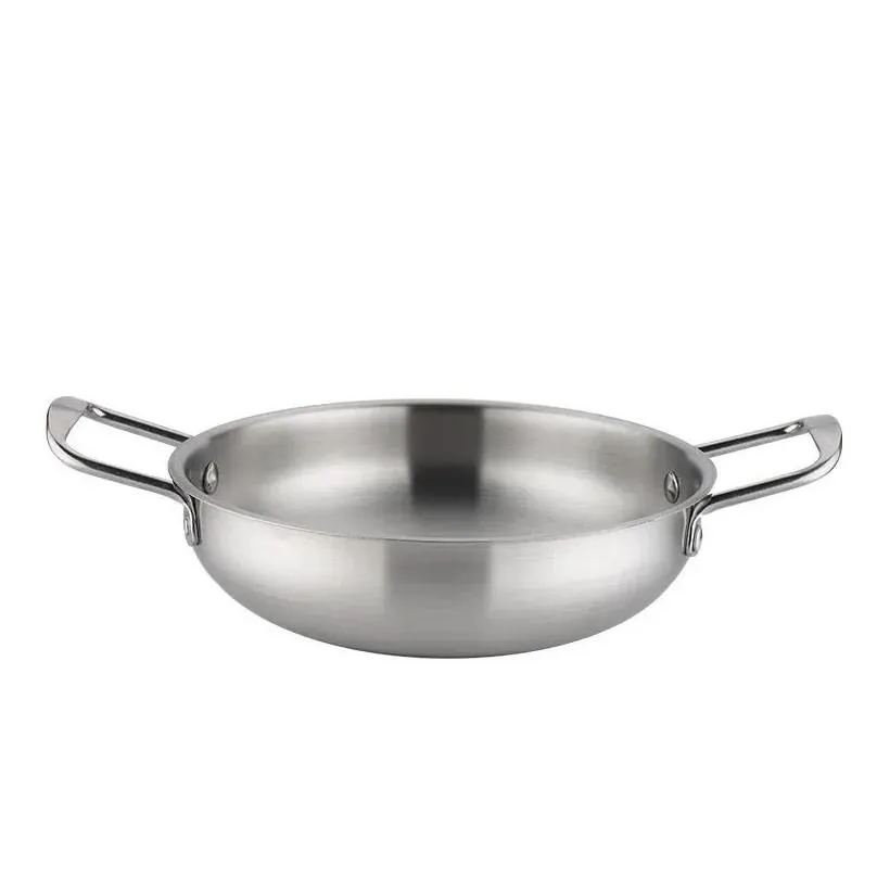 stainless steel seafood rice pot dinnerware home cooking paella pan picnic snack plates cookware saucepan dry pots with handle for