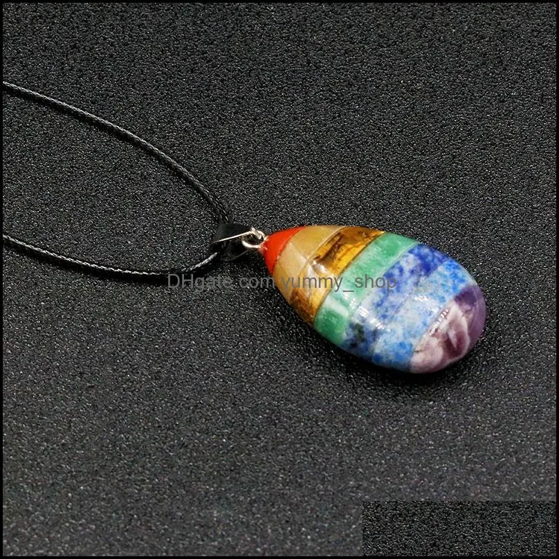 natural 7 chakra healing amethyst quartz stone pendant waterdrop rainbow crystal necklace jewelry for women yummyshop