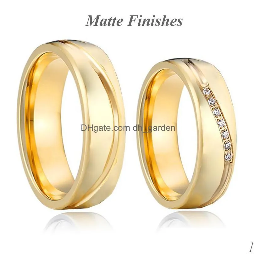 cluster rings wedding ring sets for men and women marriage anniversary alliance lovers plated 18k saudi gold stainless steel couple