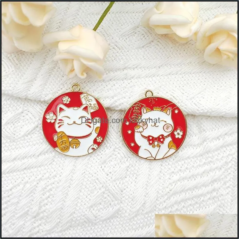 charms 10pcs alloy dripp oil charm cute lucky cat earring pendant for diy design bracelet keychain necklace jewelry accessories