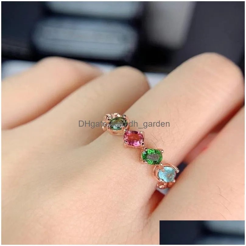 cluster rings natural multicolor tourmaline ring gemstone s925 silver fashion small lovely row wave women girl gift party jewelry