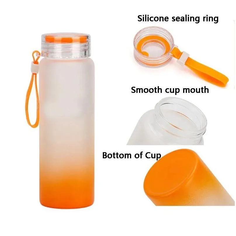 sublimation mug water bottle 500ml frosted glass water bottles gradient blank tumbler drink ware cups gradient color