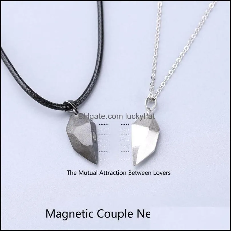 pendant necklaces 2pcs minimalist lovers matching friendship heart couple magnetic distance faceted necklace jewelrypendant