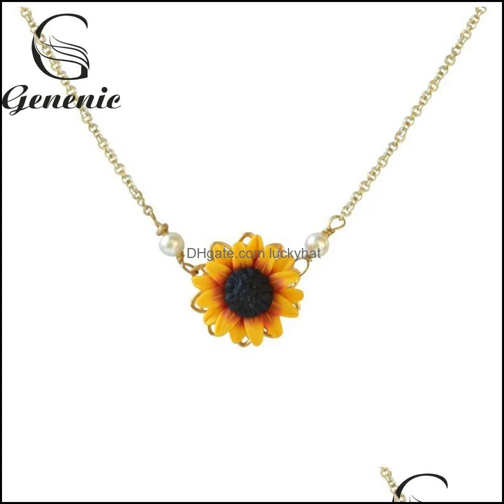 1pc romantic drop necklaces charm sunflower pendant chain necklace for women simple pearls princess bride bridesmaid