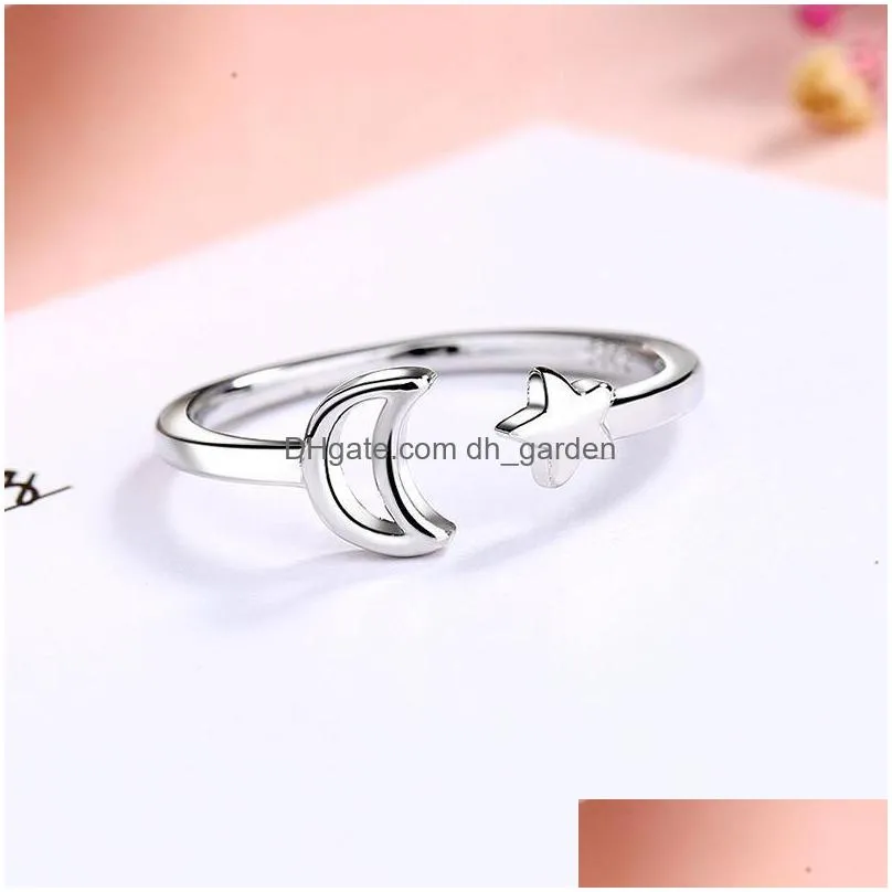 cluster rings fashion adjuestable size luxury minimalist style star and moon ring 925 sterling silver charm jewelry 2021 gifts