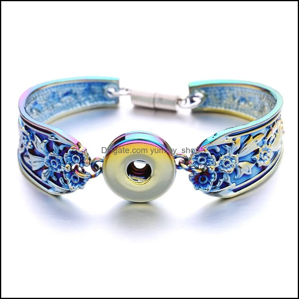 colorful color 18mm snap button charms carved patern bangle bracelet for women supplier yummyshop