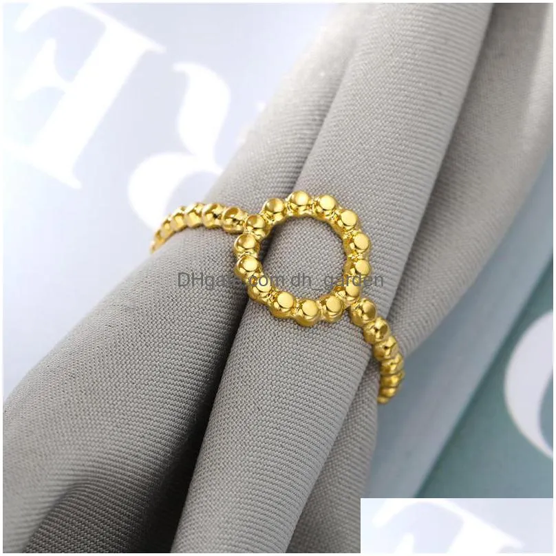 cluster rings vintage round hollow open for women stainless steel gold beads adjustable finger couple ring aesthetic jewelry