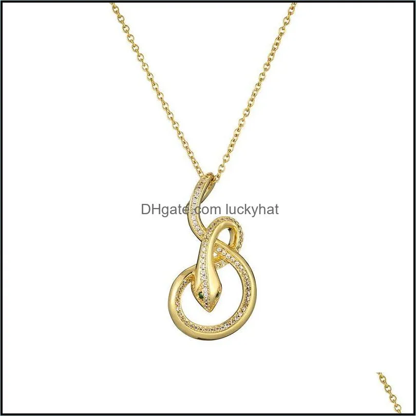 pendant necklaces gold color winding shape snake necklace chain cz vivid animal jewelry punk style bijouxpendant pendantpendant