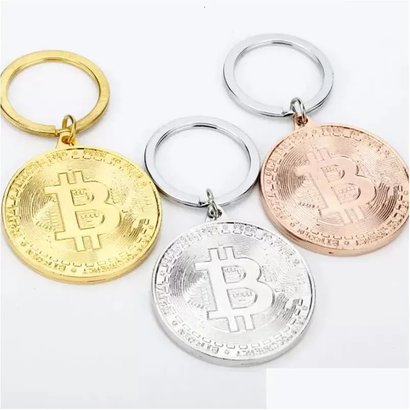 coin keychain gold plate token key chain novelty party favor metal keyring commemorative souvenir gift