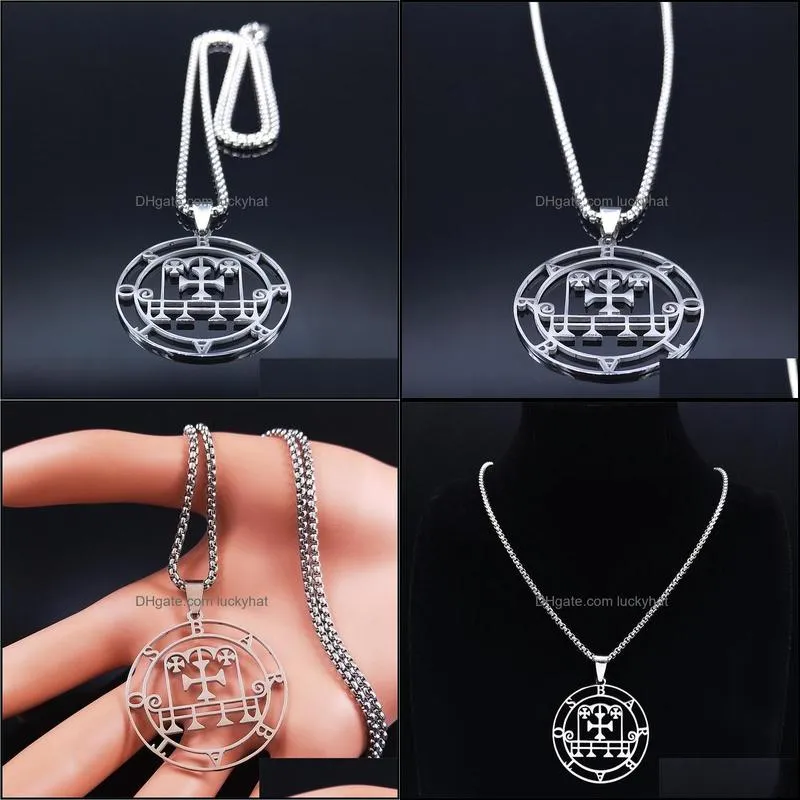 pendant necklaces sigil of barbatos satan stainless steel paimon sceal chain baphomet silver color hides shirt jewelry n7061s03pendant