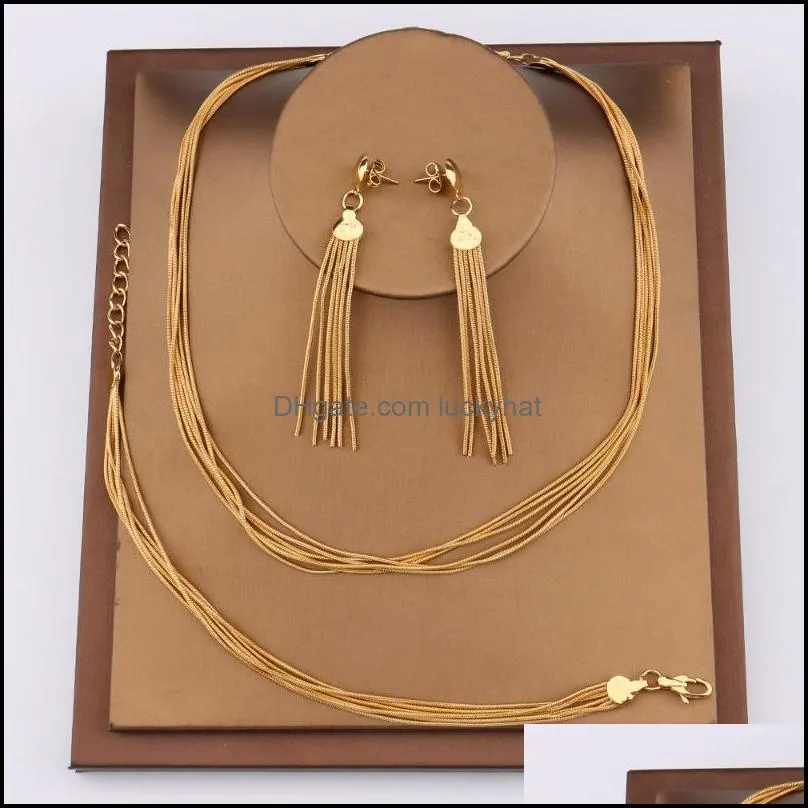 earrings necklace dubai luxury jewelry sets for women tassel pendant gold plated bracelet fashion multichain party accessories