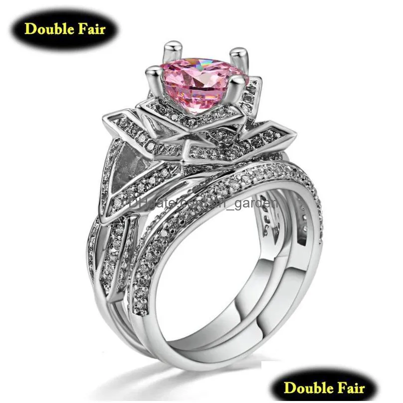 cluster rings romantic flower ring sets for women/girls fashion silver color pink cubic zirconia special jewelry gift anel dwr698