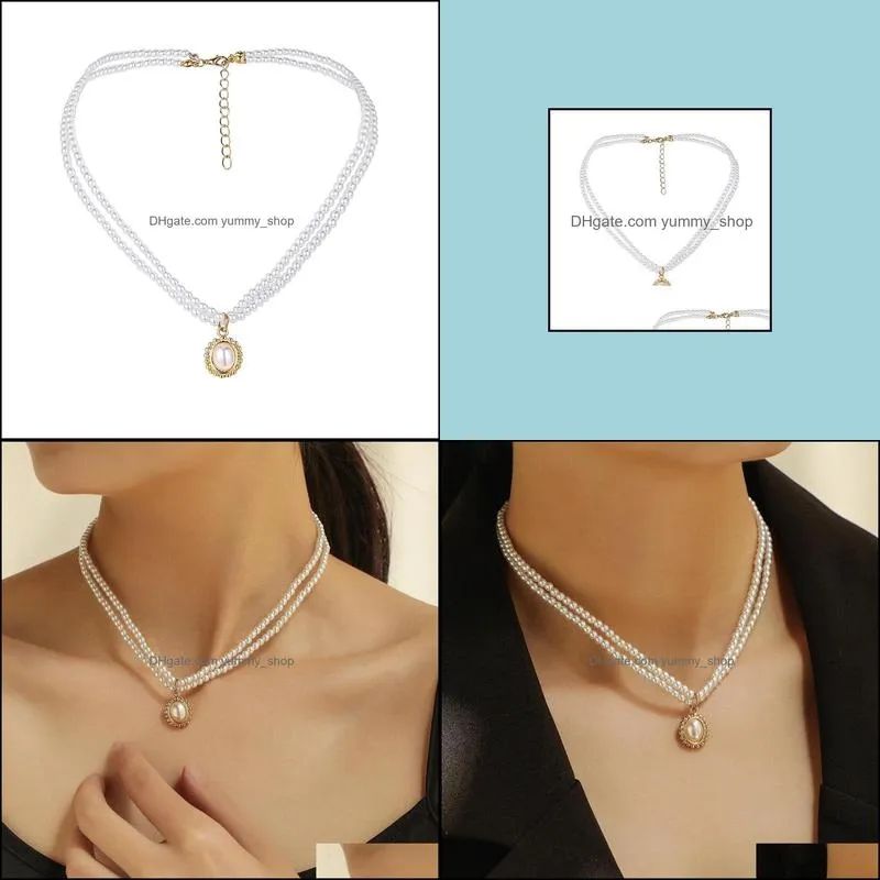 double layer pearl choker necklace for women gold color necklaces pendants jewelry charms jewellery collier
