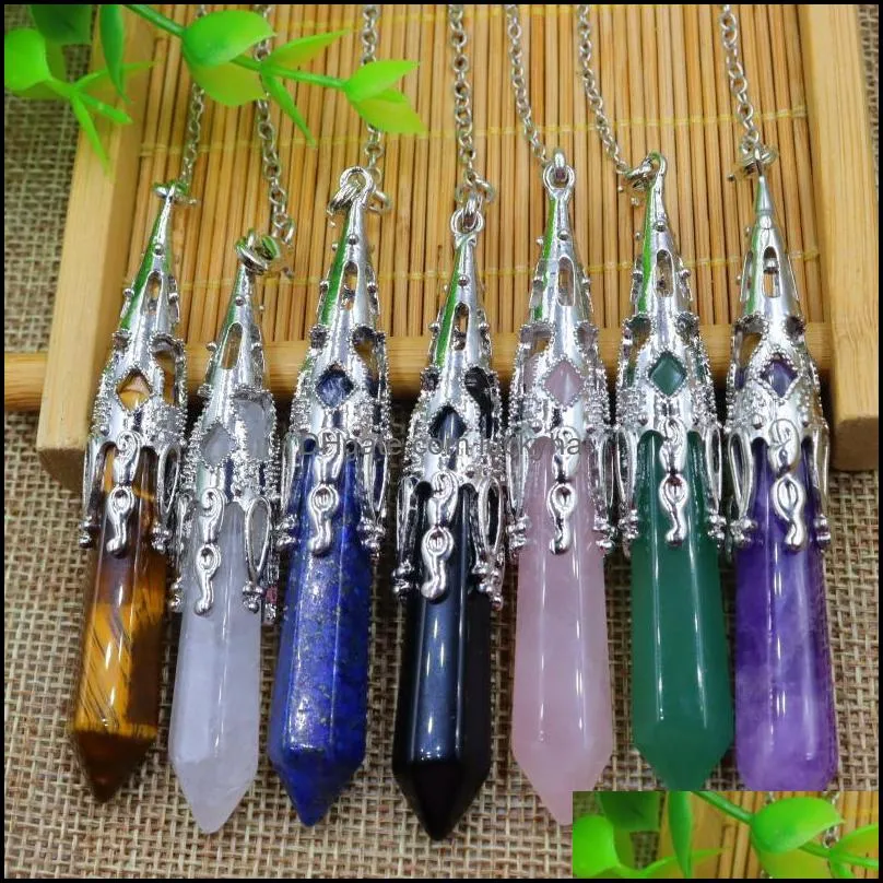 pendant necklaces quartz stone natural hexagonal column pendulum original sevencolor bead necklace womens yoga jewelrypendant