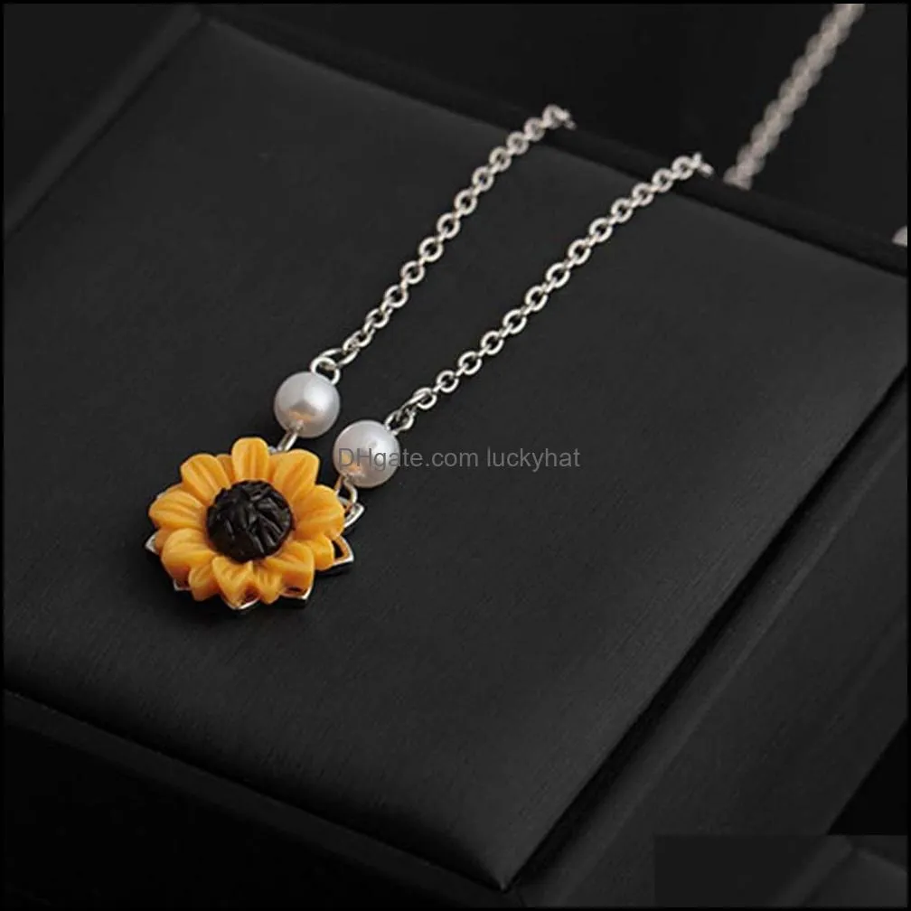 1pc romantic drop necklaces charm sunflower pendant chain necklace for women simple pearls princess bride bridesmaid
