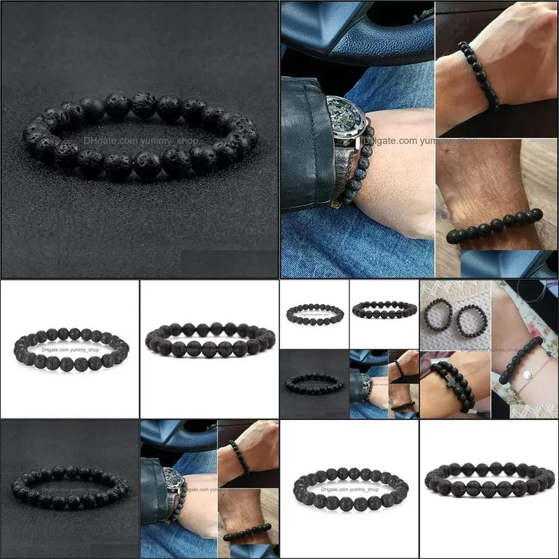 8mm volcanic stone beads strand bracelets black lava men bracelet punk bangle for women yummyshop