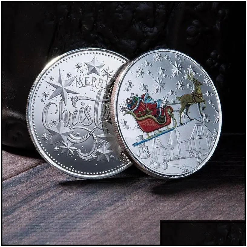 party favor christmas commemorative coins personality cartoon santa claus medal collection crafts xmas gift 40mm