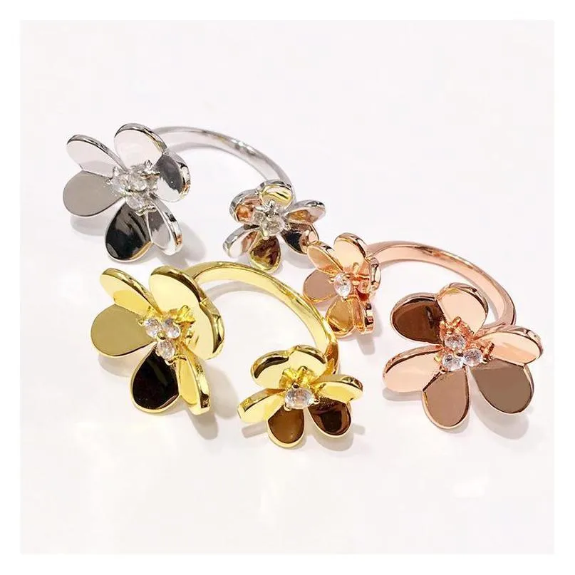 cluster rings cubic zircon flower for women trendy luxury environmental copper crystal statement party accessories