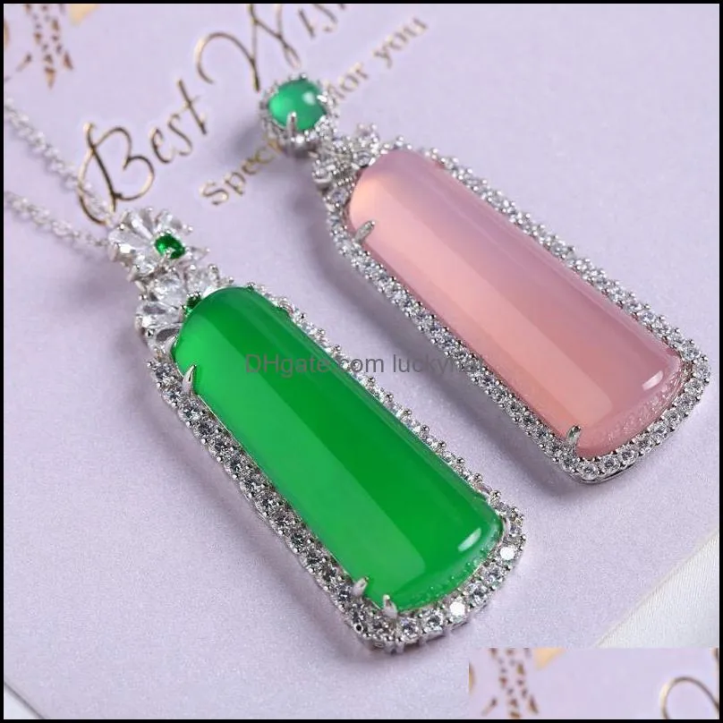 pendant necklaces 925chalcedony green chalcedony trapezoidal brand promotion fortune lucky necklace ornament orpendant