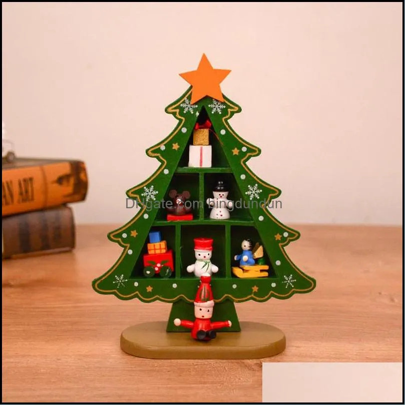 christmas tree desktop decoration diy wooden red green xmas tree design cartoon santa snowman motif table decor